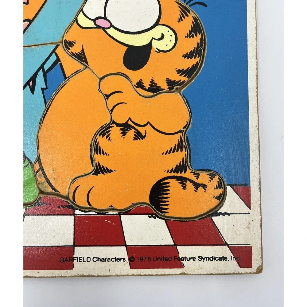Vintage Garfield Playskool Wood Tray Puzzle Let's Trade 250-7 1978 Complete